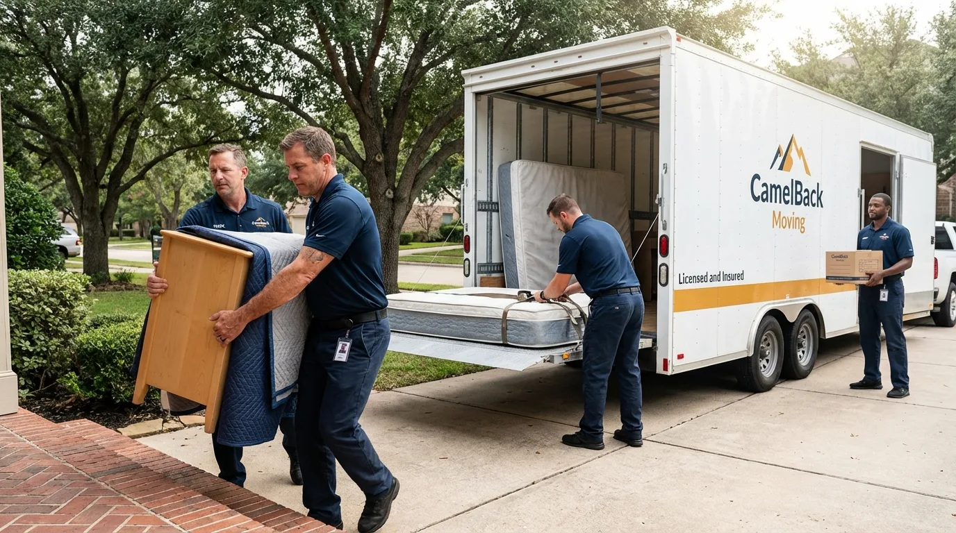 Crew loading residential truck for cross-state move from Elon, NC