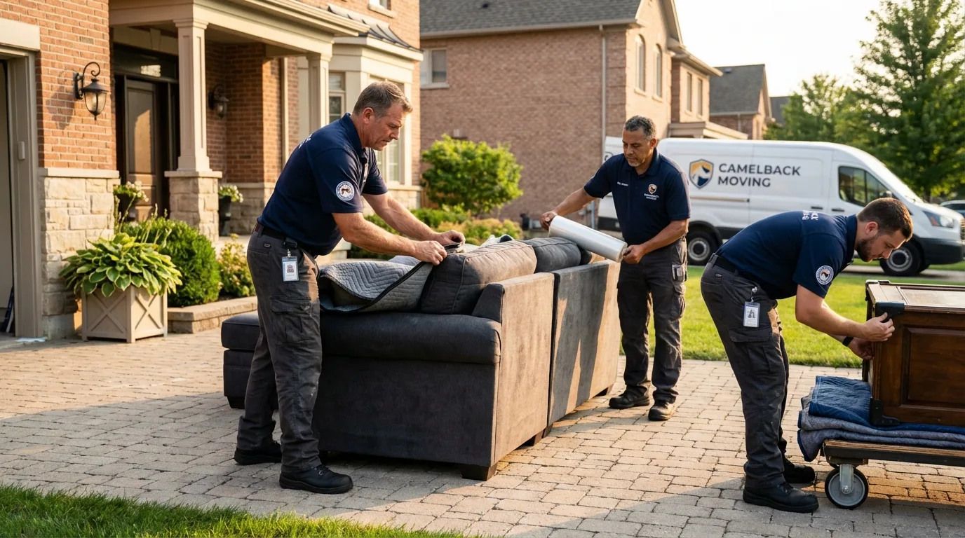 Large estate moving crew wrapping furniture in Elon, NC